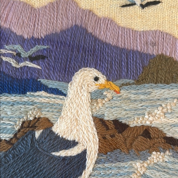 Vintage Seagull Embroidery Art in Wooden Frame - Picture 4 of 5